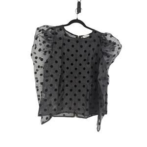 Wo Wo Womens Organza Puff Sleeve Top Size S Velour Polka Dot Black Fairy Goth